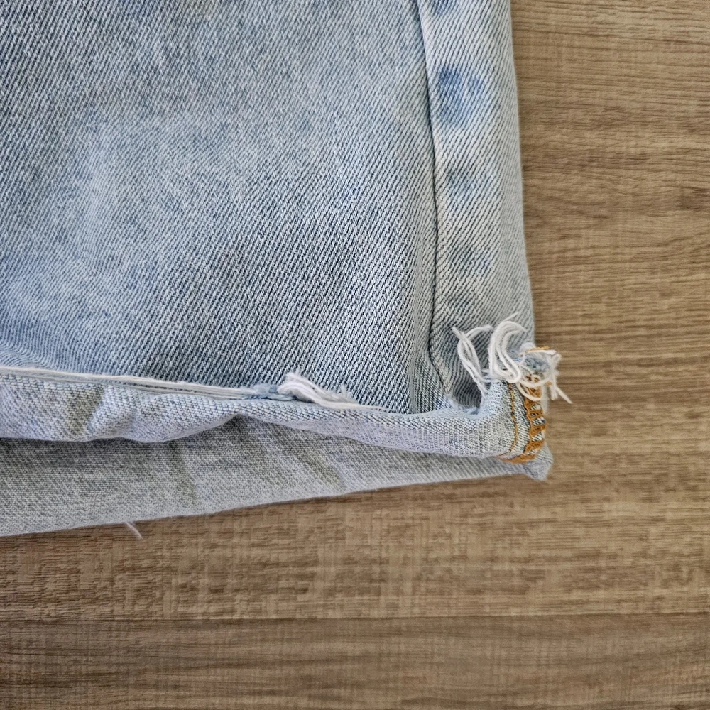 Princess Polly Denim Shorts Pale‎ Blue high waisted frayed hem 4